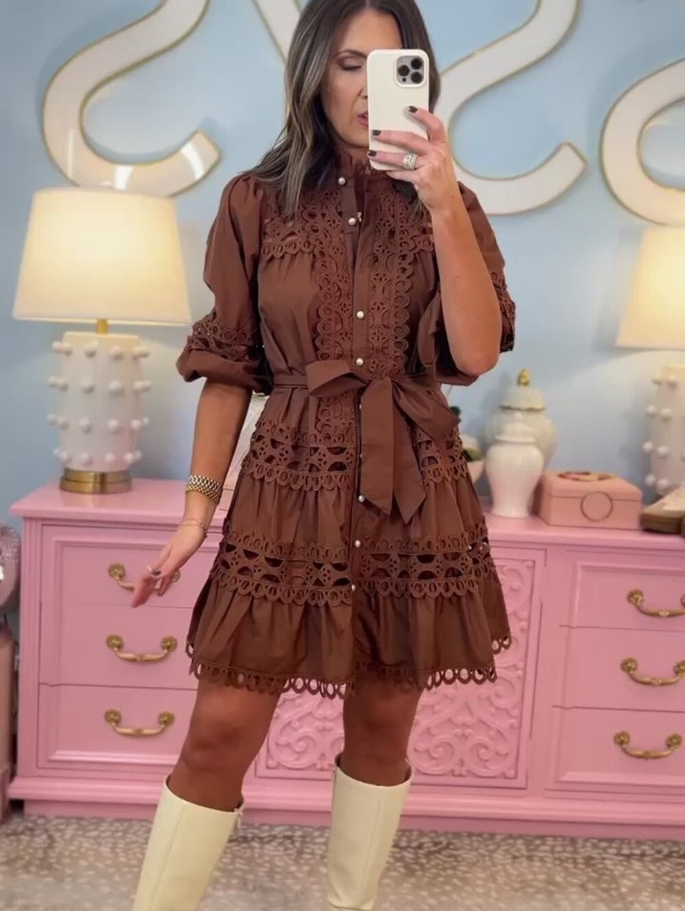 Entro Eyelet Tiered Dress - Picture 2 of 9